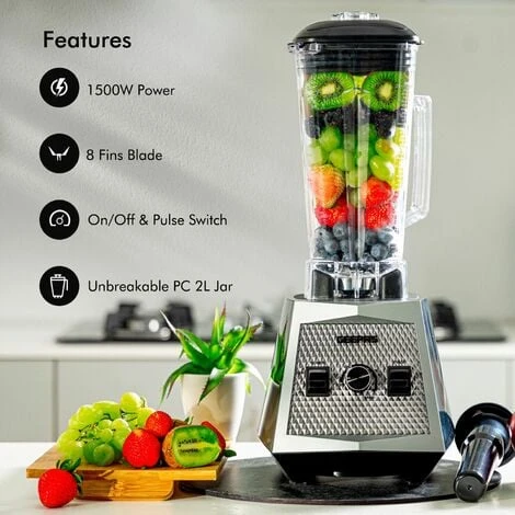 Food Blender Smoothie Maker High Speed Milkshake Fruit Juice Processor 2L 1500W - Image 2