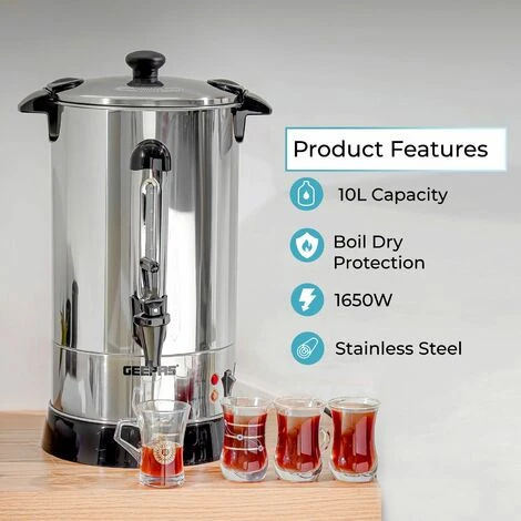 10 L Commercial Catering Kitchen Hot Water Boiler Tea Urn 1650W Boiler Geepas - Image 2