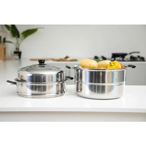 Steamer Pot With Lid 3-Tier Induction-Safe Stainless Steel 7.3L Multi Food Cook - Image 5