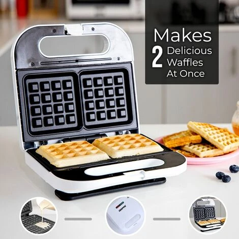 Electric Waffle Iron Maker Belgian Non-Stick 2 Slice Deep Plates 700W Geepas - Image 3