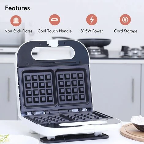 Electric Waffle Iron Maker Belgian Non-Stick 2 Slice Deep Plates 700W Geepas - Image 4