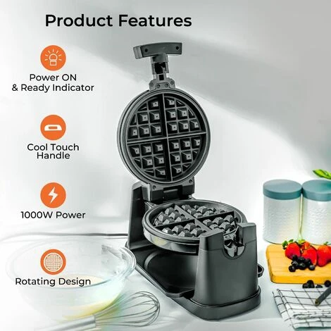 Geepas Rotating Belgian Waffle Maker Machine Waffle Iron Non-Stick Plates 1000W - Image 2