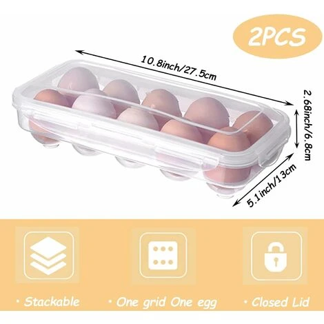 Pieces Fridge Egg Box, Clear Plastic Egg Box, Fridge Egg Box With Lid, Stackable Egg Holder, 10 Egg Capacity (Clear) - Image 2