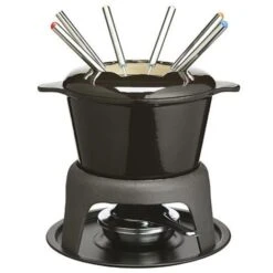 Master Class Cast Iron Enamelled Black Fondue Set