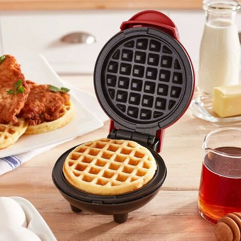 Mini Waffle Maker, Small Waffle Maker, Hash Brown Non-Stick Waffle Maker, Easy Clean Tomato Crusher For Personal Pancakes, Cookies, Eggs And Breakfast, Lunch And Snacks, Red - Image 2