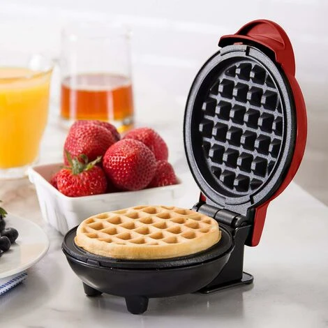 Mini Waffle Maker, Small Waffle Maker, Hash Brown Non-Stick Waffle Maker, Easy Clean Tomato Crusher For Personal Pancakes, Cookies, Eggs And Breakfast, Lunch And Snacks, Red - Image 3