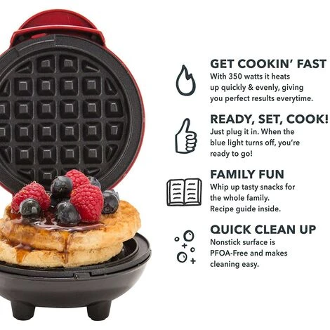 Mini Waffle Maker, Small Waffle Maker, Hash Brown Non-Stick Waffle Maker, Easy Clean Tomato Crusher For Personal Pancakes, Cookies, Eggs And Breakfast, Lunch And Snacks, Red - Image 5