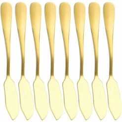 8 Pieces Butter Knife Jam Knife, Stainless Steel Butter Knives, For Butter, Cream, Cheese, Chocolate, Ketchup, Mirror Polished, Dishwasher Safe, Gold - MODOU