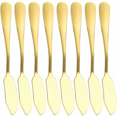 8 Pieces Butter Knife Jam Knife, Stainless Steel Butter Knives, For Butter, Cream, Cheese, Chocolate, Ketchup, Mirror Polished, Dishwasher Safe, Gold - MODOU