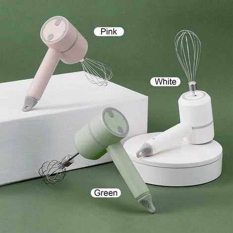 Detachable Double-Stick USB Egg Beater Portable Electric Egg Whisk Cordless 3-Speed Adjustable Stainless Steel Kitchen Mixer, Green - Image 2