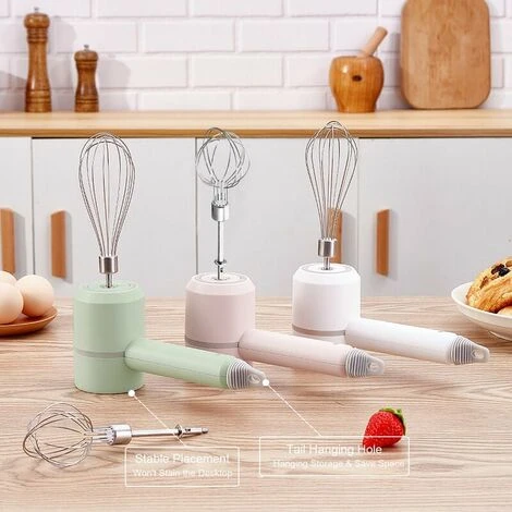 Detachable Double-Stick USB Egg Beater Portable Electric Egg Whisk Cordless 3-Speed Adjustable Stainless Steel Kitchen Mixer, Green - Image 5