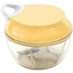 Mini Chopper Hand Chopper Manual String For Cutting Vegetables Onions Garlic Meat Stainless Steel Blades Non-Slip Base 485ml Yellow