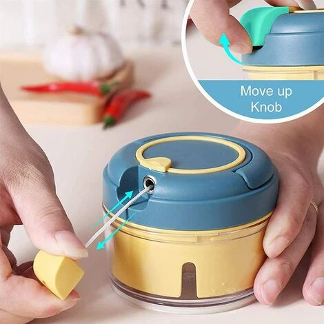Pieces Manual Chopper, Kitchen Chopper, Vegetable Chopper, Garlic Chopper, Mini Chopper, Fruit Vegetable Chopper, Onion Chopper, For Vegetable, Fruit, Onion, Garlic (Yellow Blue) - Image 2