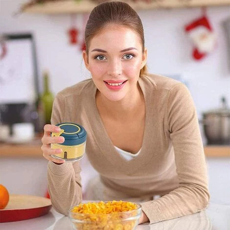 Pieces Manual Chopper, Kitchen Chopper, Vegetable Chopper, Garlic Chopper, Mini Chopper, Fruit Vegetable Chopper, Onion Chopper, For Vegetable, Fruit, Onion, Garlic (Yellow Blue) - Image 5