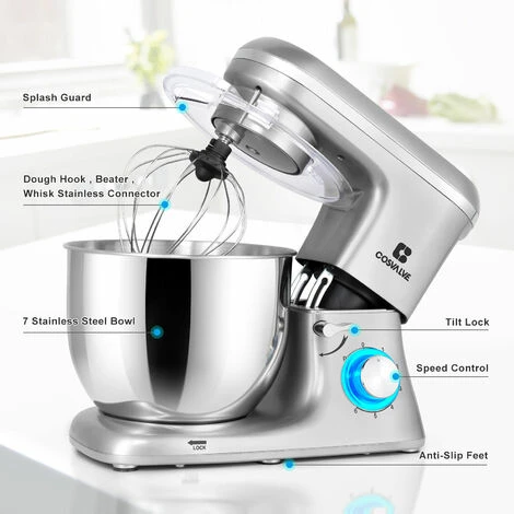 Pro Electric Food Stand Mixer Tilt-Head 6 Speed Stainless Steel Bowl 1400W,7L - Image 2