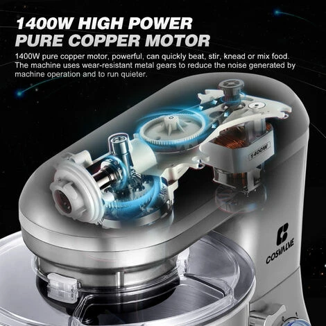 Pro Electric Food Stand Mixer Tilt-Head 6 Speed Stainless Steel Bowl 1400W,7L - Image 3