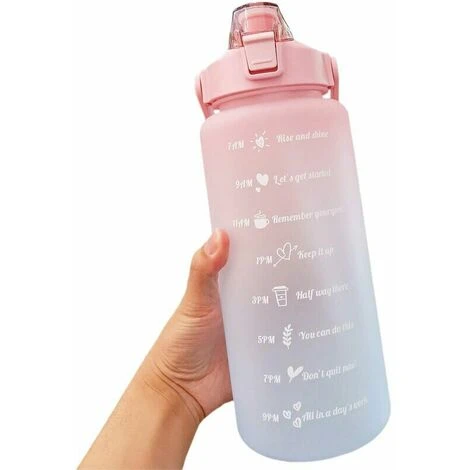 2L Water Bottle With Marker & Large Straw Water Bottle With Handle Leak Proof Reusable Water Pitcher For Hiking, Traveling, Outdoor Sports, Gym, Fitness, Pink