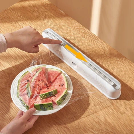 Refillable Plastic Wrap Dispenser With Cutter, Heavy Duty Cling Film Cutter