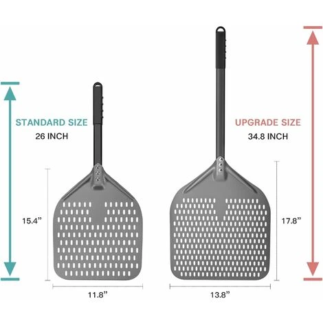 14 Perforated Pizza Peel, Long Rod Hard Anodized Alumina Pizza Peel, Super Large Swivel Pizza Peel, Professional Pizza Paddle, Overall Size 34.8 - Image 2
