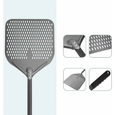 14 Perforated Pizza Peel, Long Rod Hard Anodized Alumina Pizza Peel, Super Large Swivel Pizza Peel, Professional Pizza Paddle, Overall Size 34.8 - Image 3