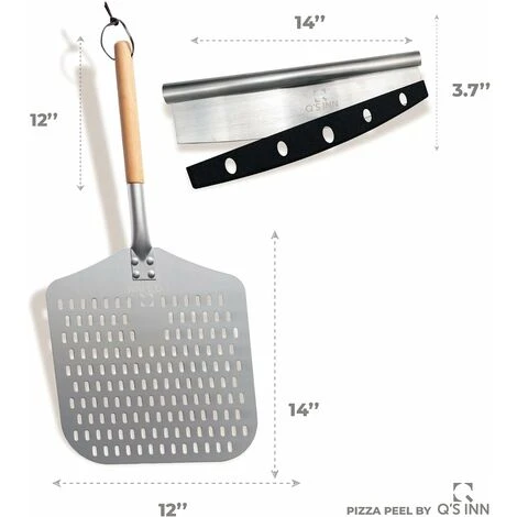 Perforated Pizza Peel, Professional 12 X 14 Car Peeled Alumina Anodized Blade With Removable Wooden Handle For Homemade Pizza - Image 2