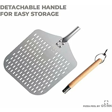 Perforated Pizza Peel, Professional 12 X 14 Car Peeled Alumina Anodized Blade With Removable Wooden Handle For Homemade Pizza - Image 3