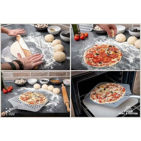 Perforated Pizza Peel, Professional 12 X 14 Car Peeled Alumina Anodized Blade With Removable Wooden Handle For Homemade Pizza - Image 4