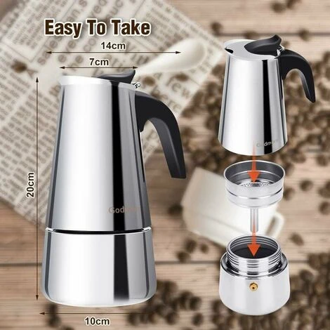 Italian Coffee Maker, Moka Coffee Maker In Stainless Steel Pressure Coffee Maker 300ml Large Capacity Compatible With Induction Hob With Ergonomic Handle - Image 4