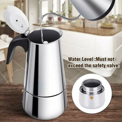 Italian Coffee Maker, Moka Coffee Maker In Stainless Steel Pressure Coffee Maker 300ml Large Capacity Compatible With Induction Hob With Ergonomic Handle - Image 5
