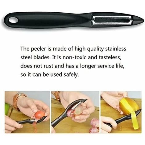 Fruit Peeler Universal Eplucheur With Ergonomic Stainless Steel Blades For Potato And Carrot Vegetable Peeler (black Serrated Edge Planed Color Box) - Image 3