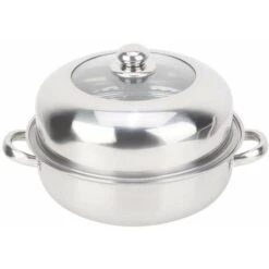 28CM Stainless Steel Steamer Basket Stockpot Pot Steel Single Layer Stockpot Hotpot Food Steamer Pot Kitchen Cookware Household Cooking