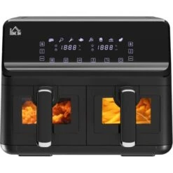 HOMCOM Dual Air Fryer 8L Family Size W/ 2 Basket 8 Presets Cookbook Timer 2500W