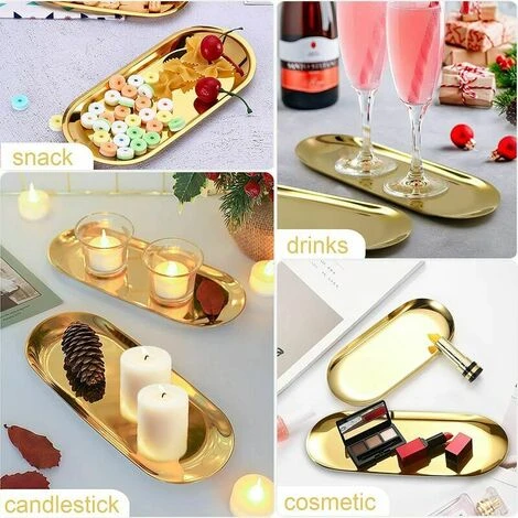 2 Piece Stainless Steel Oval Storage Tray Oval Napkin Tray Trinket Tray Gold Candle Tray Gold Decorative Tray - Image 5
