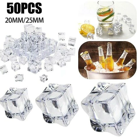 50pcs Clear Fake Shaved Ice Rocks Ice Cubes Slime Fillers Square Ice Cube, 25mm X 50PCS, 11