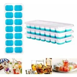 LITZEE Drinkware Accessories Ice Cube Tray 4 PCS Silicone Ice Cubes With Lid Ice Cube Tray 14 Compartments For Whiskey, Cocktail, Drinks, White+Blue