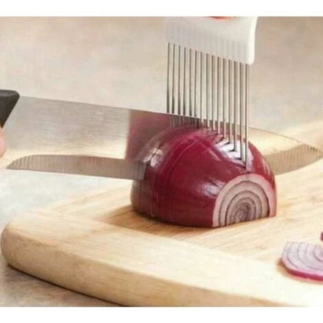 2 Pieces Onion Peeler, Stainless Steel Onion Slicing Knife Meat Needle Potato Cutter, Onion Holder Onion Slicer (Blue) - Image 3
