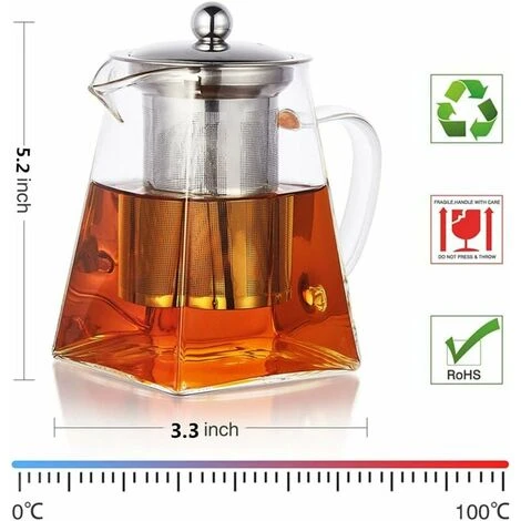 Square Glass Teapot With Infuser, 500ml Borosilicate Teapot With Strainer, Clear Loose Leaf Teapots For Loose Tea - Image 2