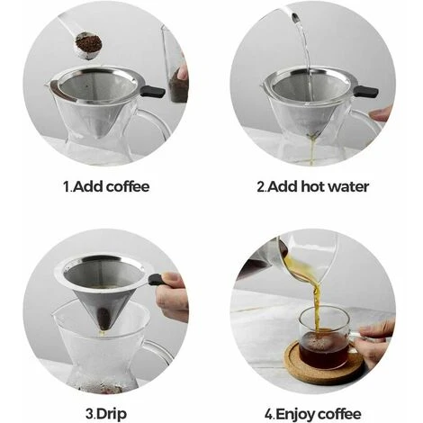Pour Over Coffee Maker With Stainless Steel Filter, Borosilicate Glass Carafe With Handle, No Paper Filters Needed (400ml) - Image 5