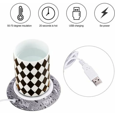 USB Wood Grain Mug Warmer Hot Beverage Cup Mat Office Tea Coffee Warmer Mat Water Beads Pattern - Image 3