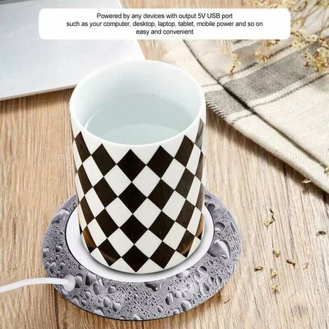 USB Wood Grain Mug Warmer Hot Beverage Cup Mat Office Tea Coffee Warmer Mat Water Beads Pattern - Image 4