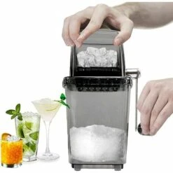 Manual Ice Crusher Rotary Ice Crusher Cocktails Slush Crushed Ice Maker Smoothies Ice Crusher Machine Home 1.25L Chrome Ice Crusher Ice Cubes Drinks Chopper Stirrer (Gray)