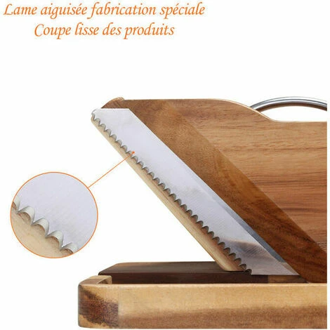 Sausage Guillotine Charcuterie Slicer Left-Handed Model In Acacia Wood FSC Stainless Steel Blade - Image 3