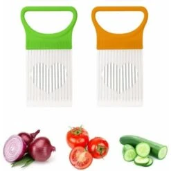 Onion Holder, Onion Cutter Tool, Stainless Steel Onion Holder, Onion Slicer, Food Slice Helper, Onion Slicer Cutter Holder(2Pcs,orange And Green)