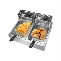 Electric Fryer 2500W 220-240V 12.7QT/12L Stainless Steel Double Cylinder Electric Fryer UK Plug