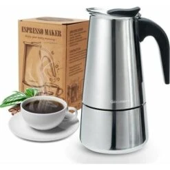 Italian Coffee Maker, Moka Coffee Maker In Stainless Steel Pressure Coffee Maker 200ml Large Capacity Compatible With Induction Hob With Ergonomic Handle